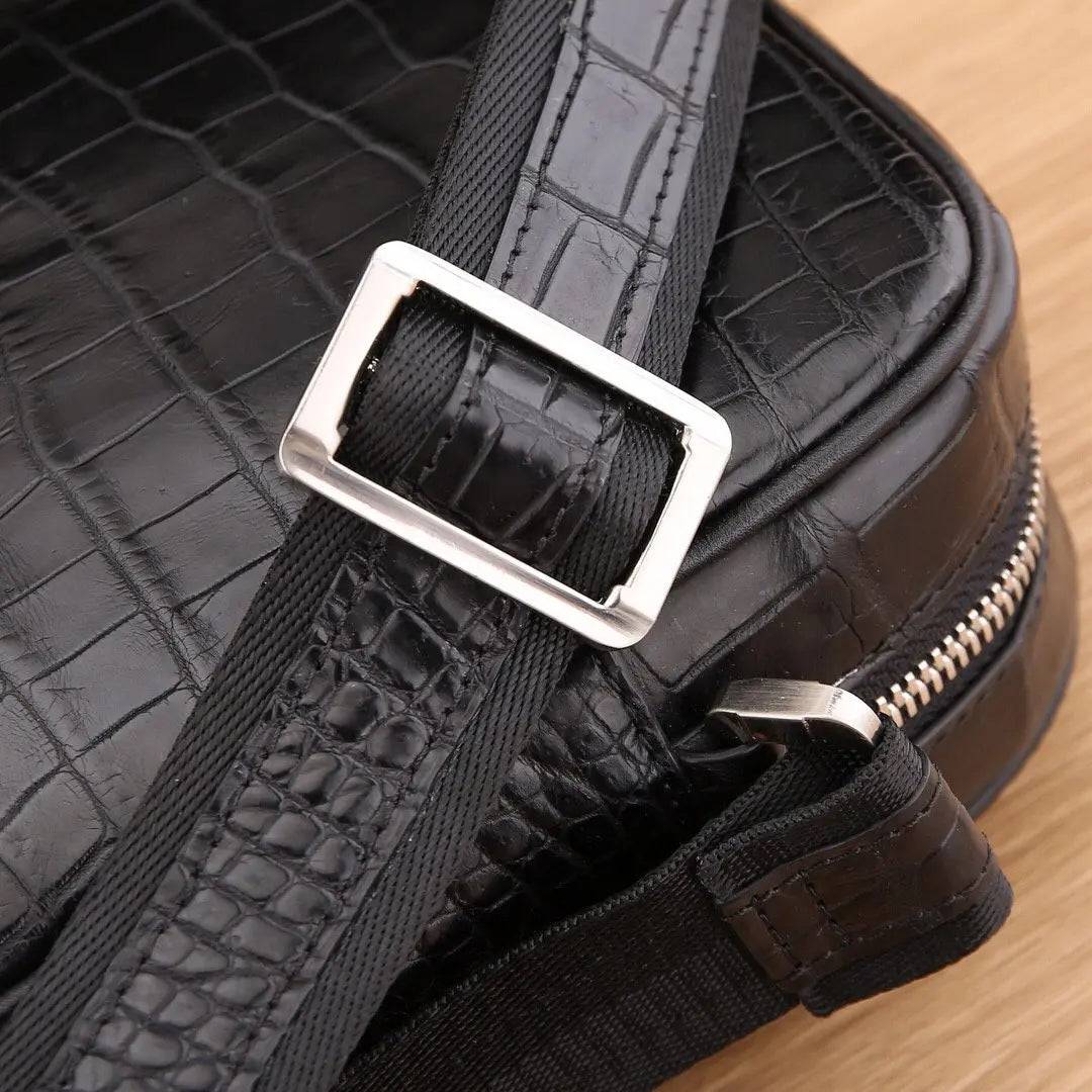 Men's Genuine Crocodile Leather Small Cross body Messenger Bag Black