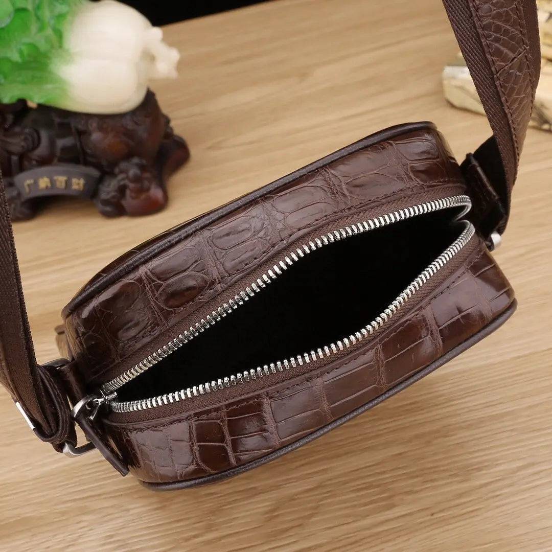 Men's Genuine Crocodile Leather Small Cross body Messenger Bag Brown