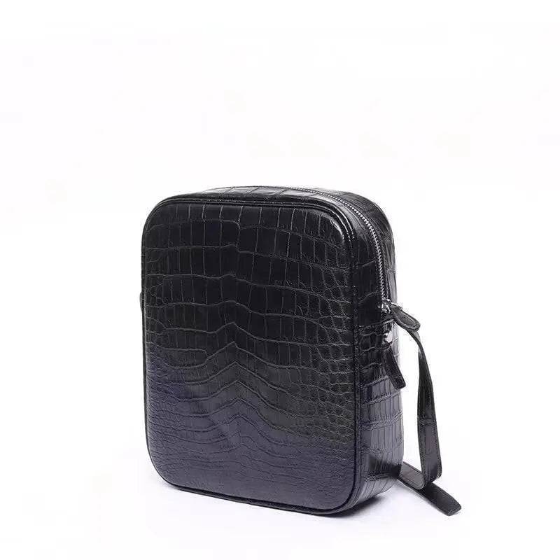 Men's Genuine Crocodile Leather Zip  Messenger Bag