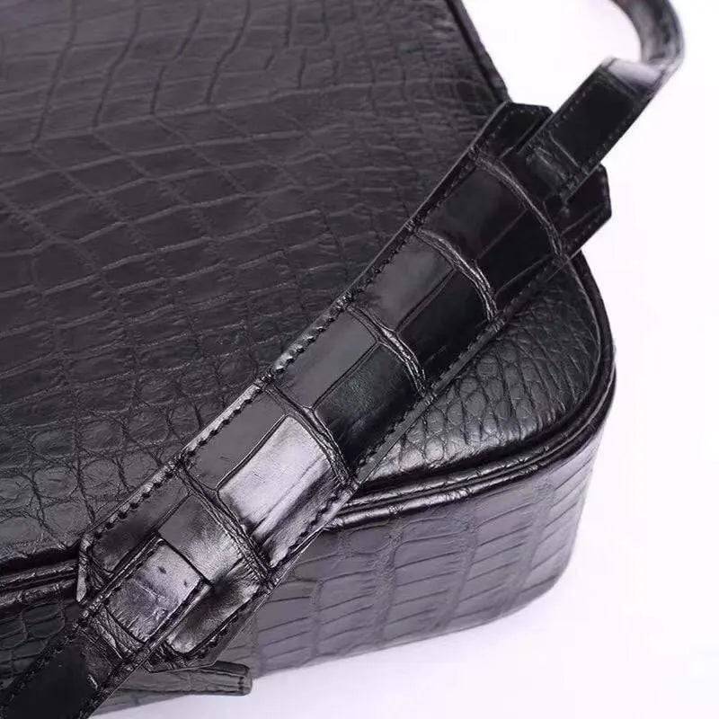 Men's Genuine Crocodile Leather Zip  Messenger Bag