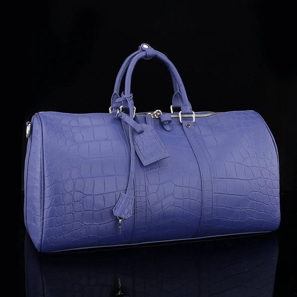 Men's Matt Genuine Crocodile Leather Travel Duffel Bags Blue