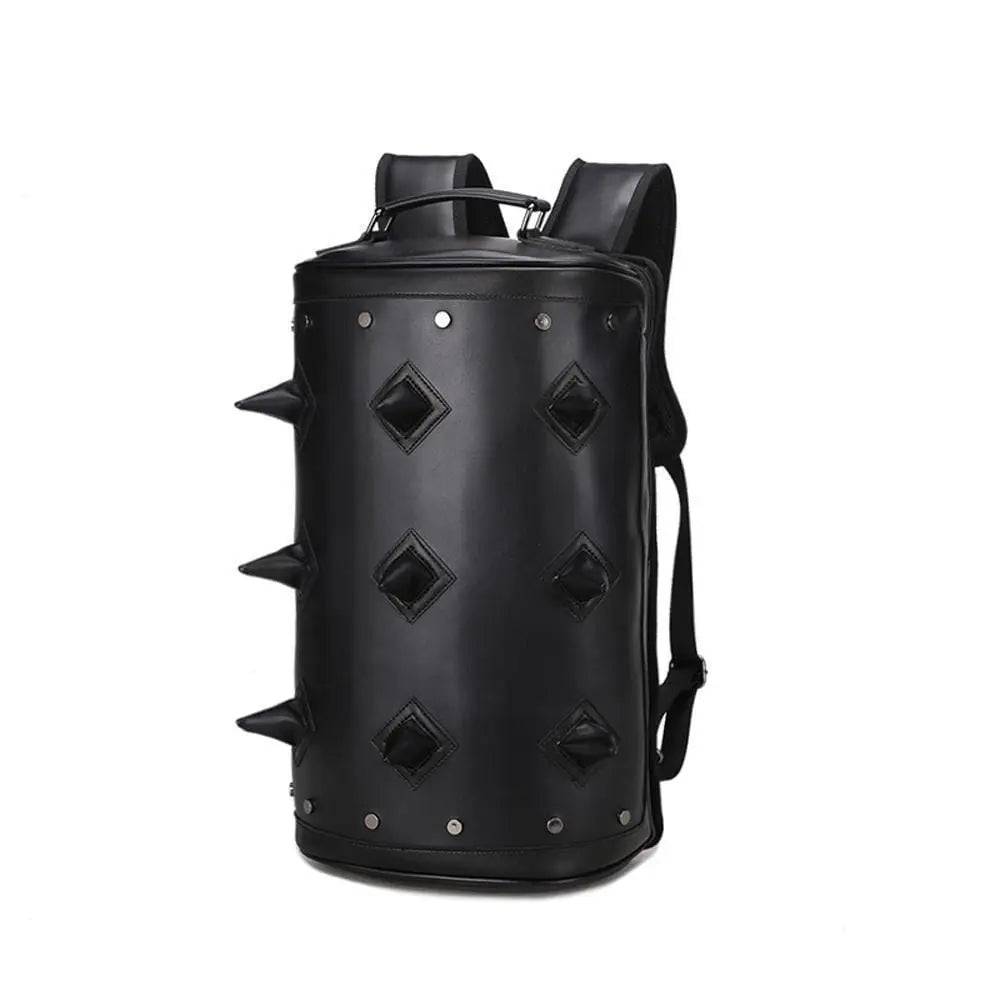 Men's PU Backpack Cylinder Fashion Travel Bag Casual Sports Hedgehog Spike Punk Backpack Bag Computer Bag