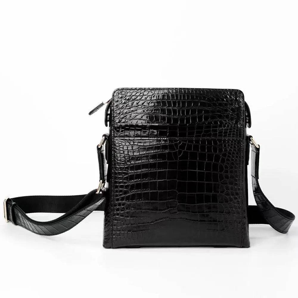 Mens Crocodile Belly Leather Messenger Cross Body Bag