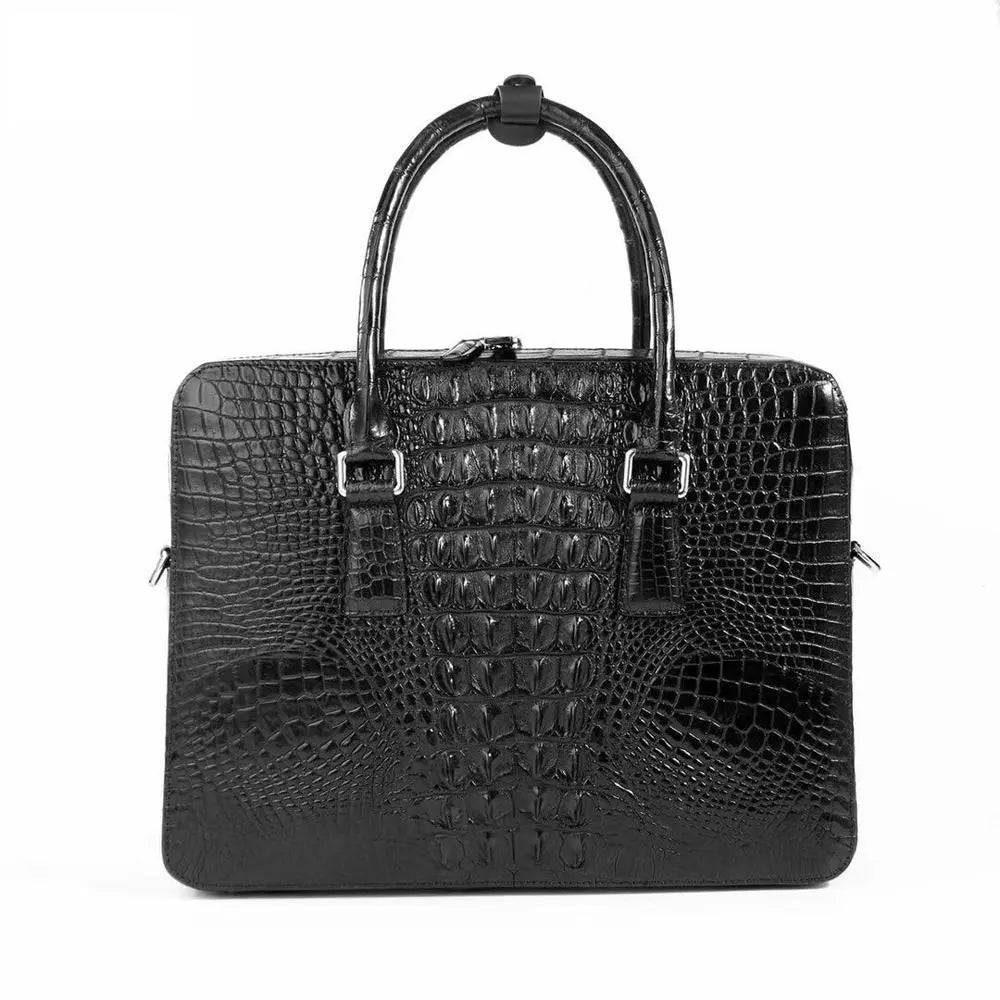 Mens Crocodile Bone Leather Briefcase Black