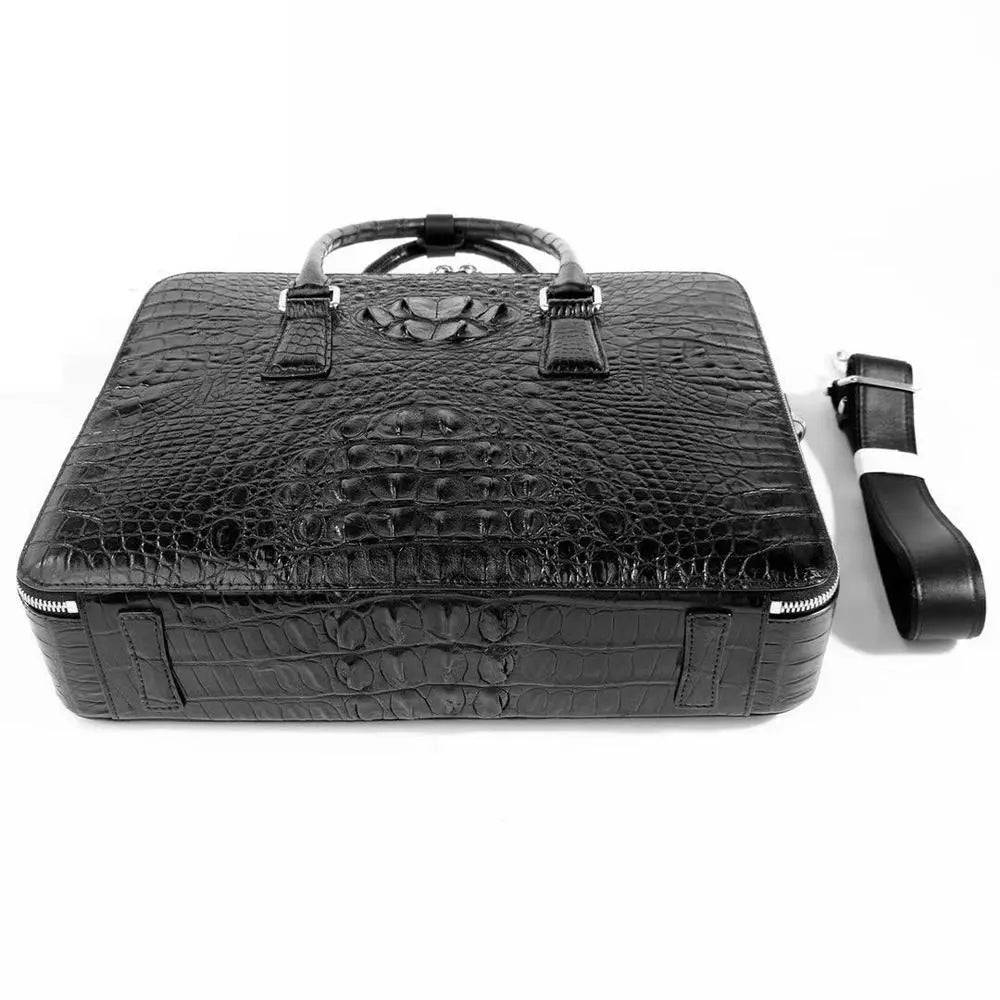 Mens Crocodile Bone Leather Briefcase Black