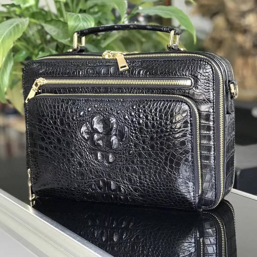 Mens Crocodile Bone Leather Briefcase Messenger Laptop Bags