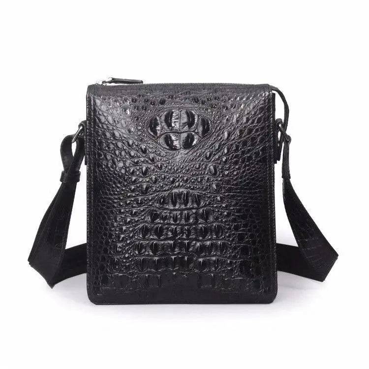 Mens Crocodile Bone Leather Cross Body Messenger Bag