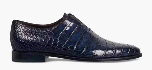 Crocodile Shoes Mens Crocodile Derby Lace-up Dress Shoe Vintage Blue