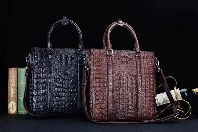 Mens Crocodile Skin Leather Tote Bag