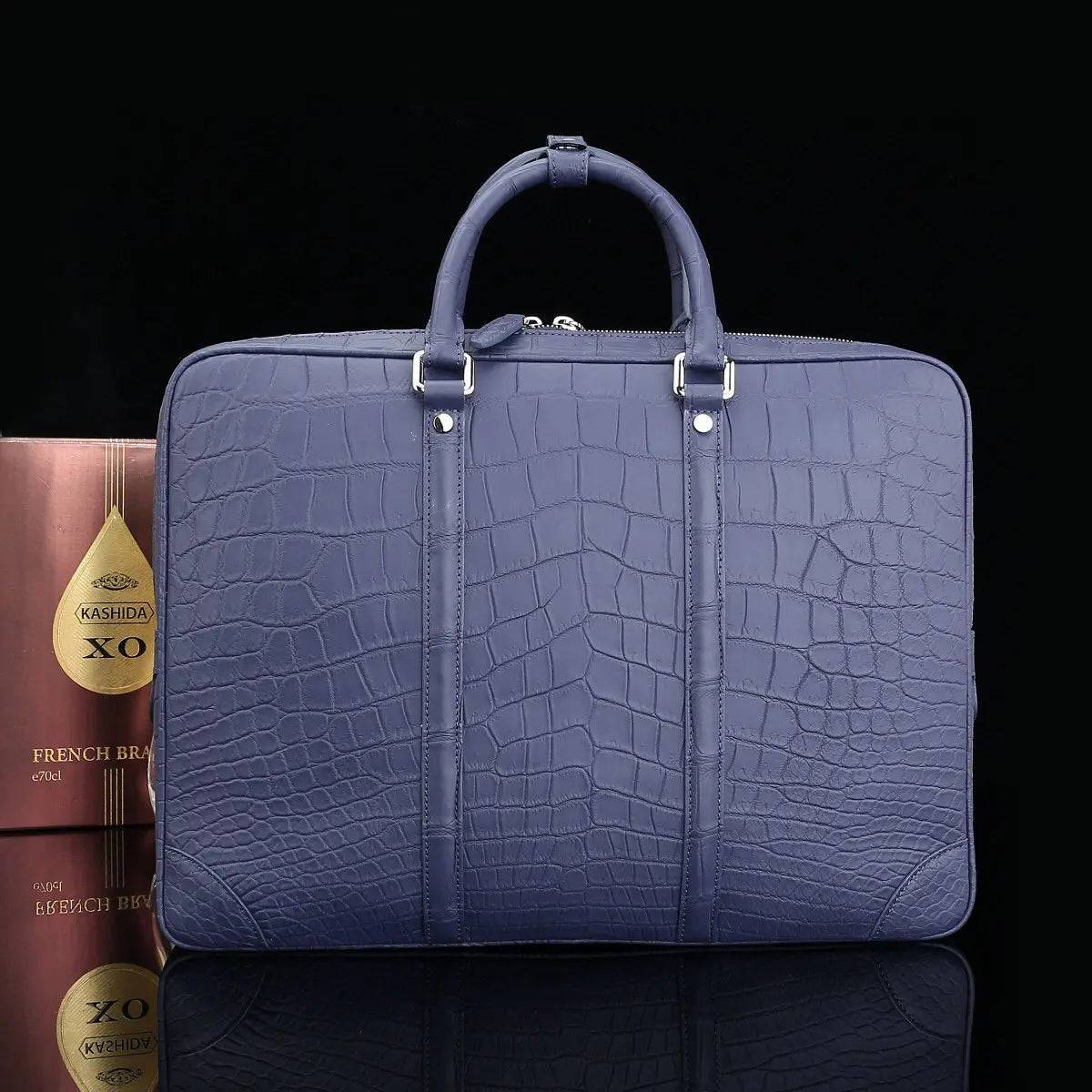 Mens Crocodile Skin Leather Travel Duffel Bag Blue