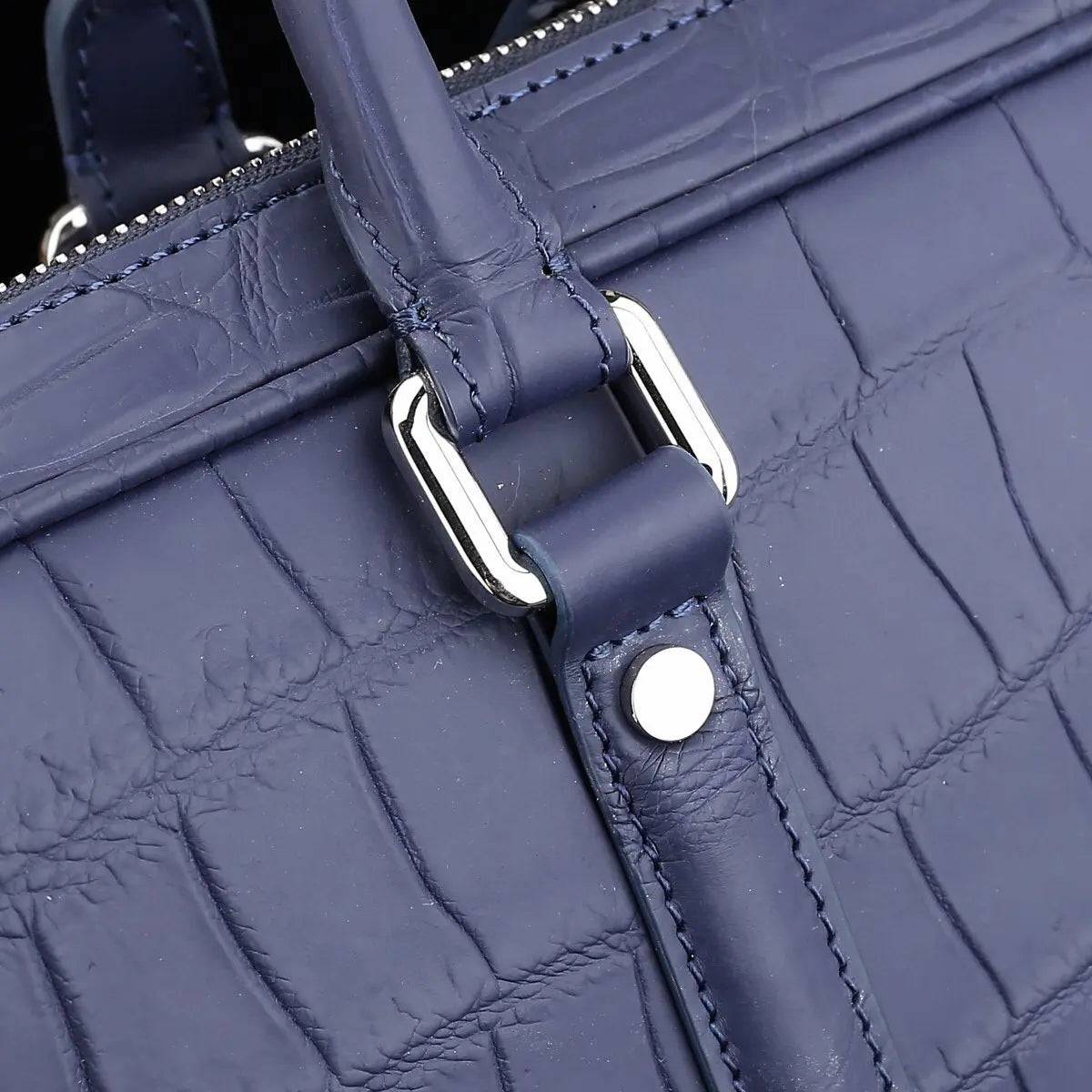 Mens Crocodile Skin Leather Travel Duffel Bag Blue