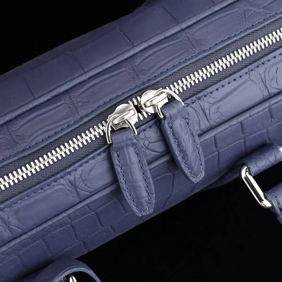 Mens Crocodile Skin Leather Travel Duffel Bag Blue