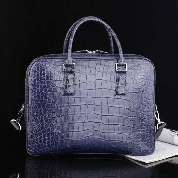 Mens Genuine Crocodile Leather Briefcase Dark Blue