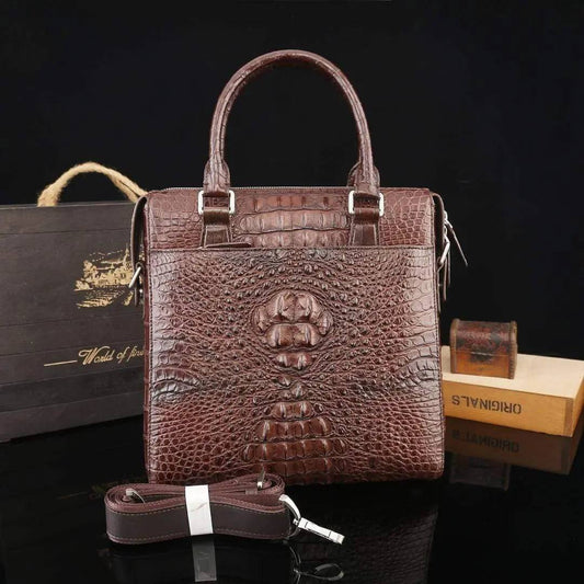 Mens Genuine Crocodile Leather Briefcase Messenger Handle Shoulder Bag