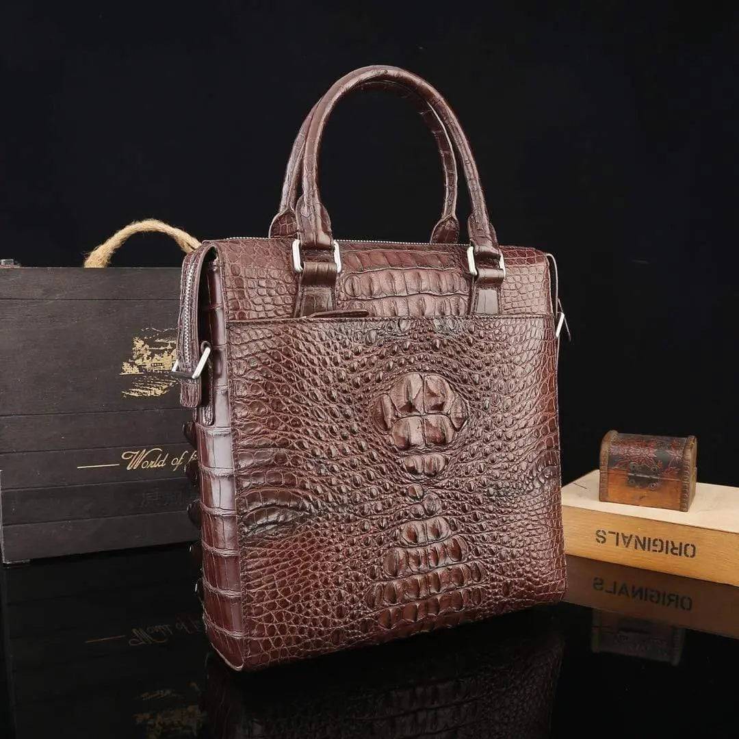 Mens Genuine Crocodile Leather Briefcase Messenger Handle Shoulder Bag