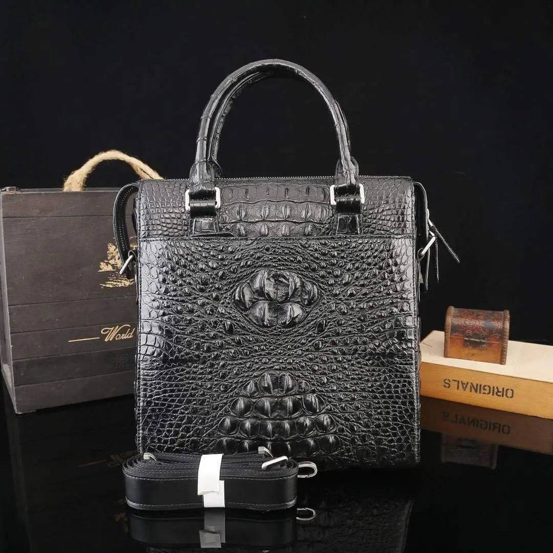 Mens Genuine Crocodile Leather Briefcase Messenger Handle Shoulder Bag