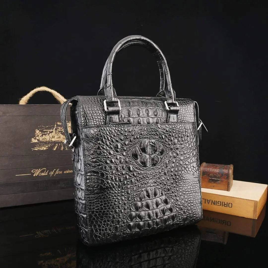 Mens Genuine Crocodile Leather Briefcase Messenger Handle Shoulder Bag