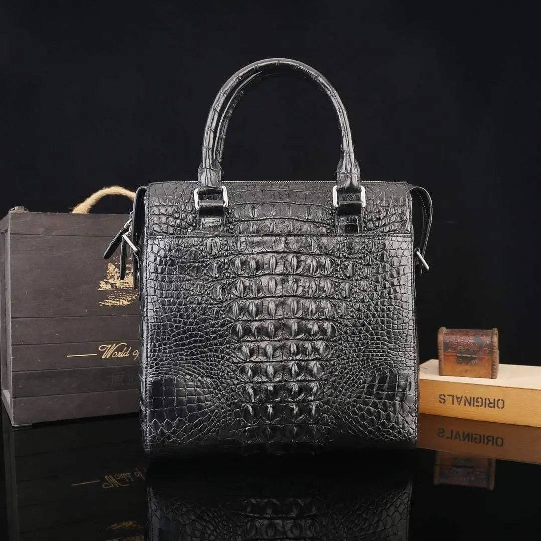 Mens Genuine Crocodile Leather Briefcase Messenger Handle Shoulder Bag