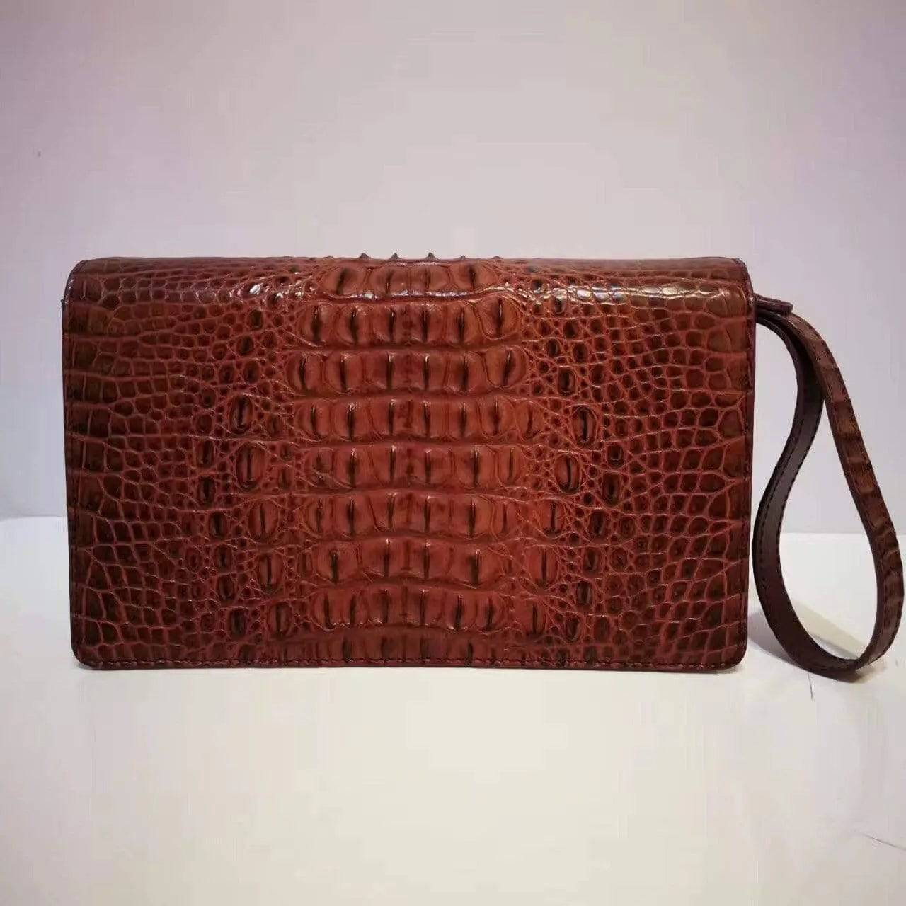 Mens Genuine Crocodile Leather Clutch Wristlet Bag  With Password Goodlock Brown