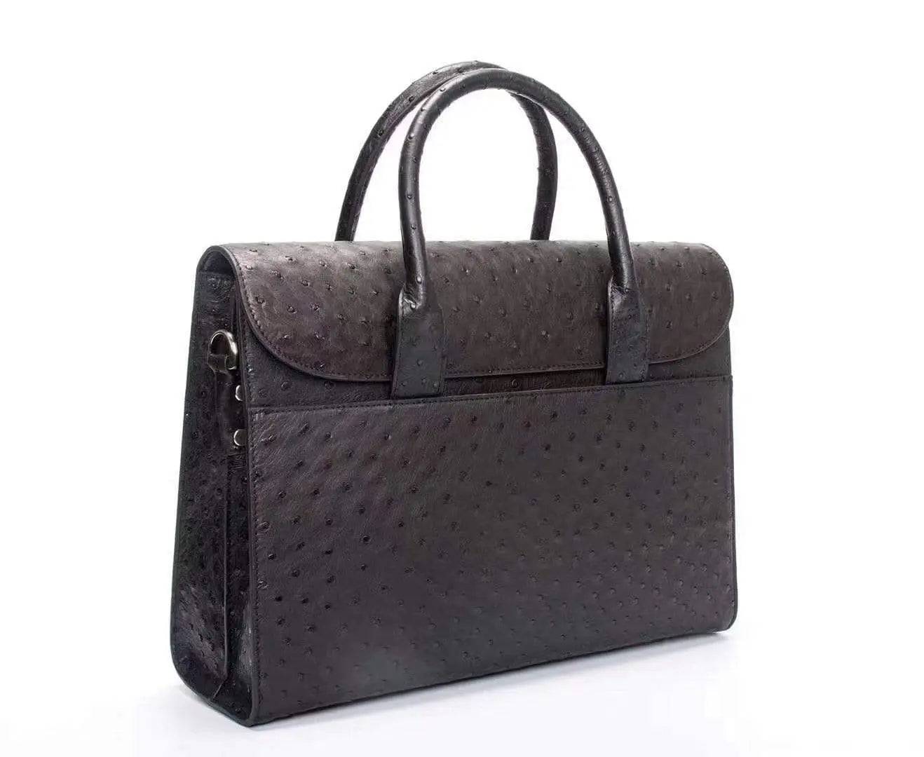 Mens Large Ostrich Leather Foldover Briefcase Laptop Business Bags