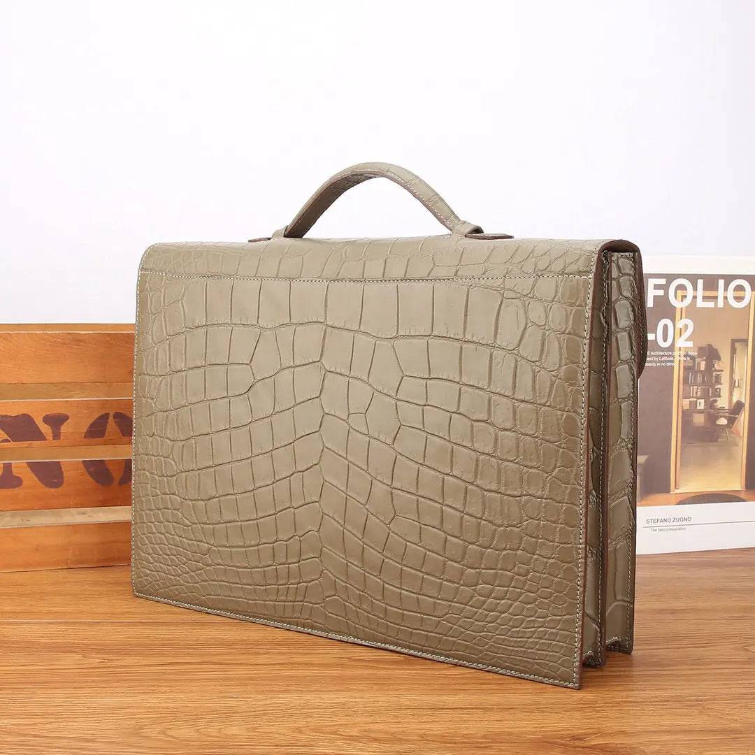 Mens Matt Crocodile Leather Briefcase Karki