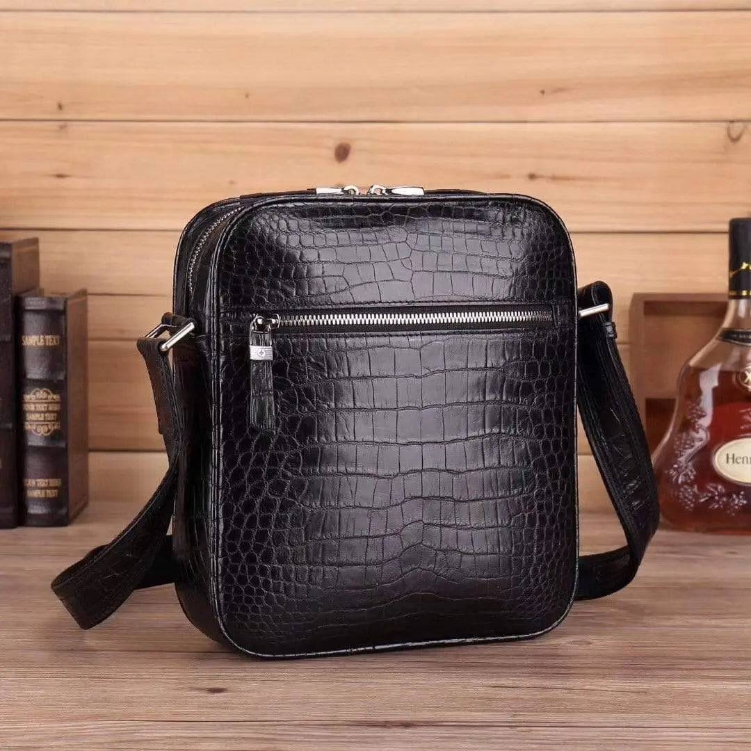 Mens Messenger Bag,Crocodile Leather One Shoulder Crossbody Bag