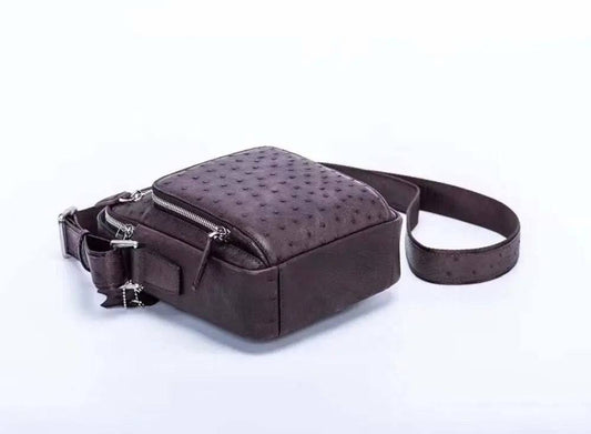Mens Small Ostrich Leather  Crossbody Messenger Shoulder Bags