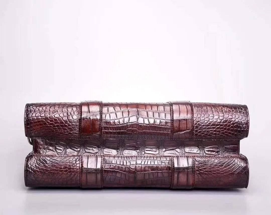 Mens Vintage Brown Crocodile Leather Doctor Bag Laptop Computer Handbag