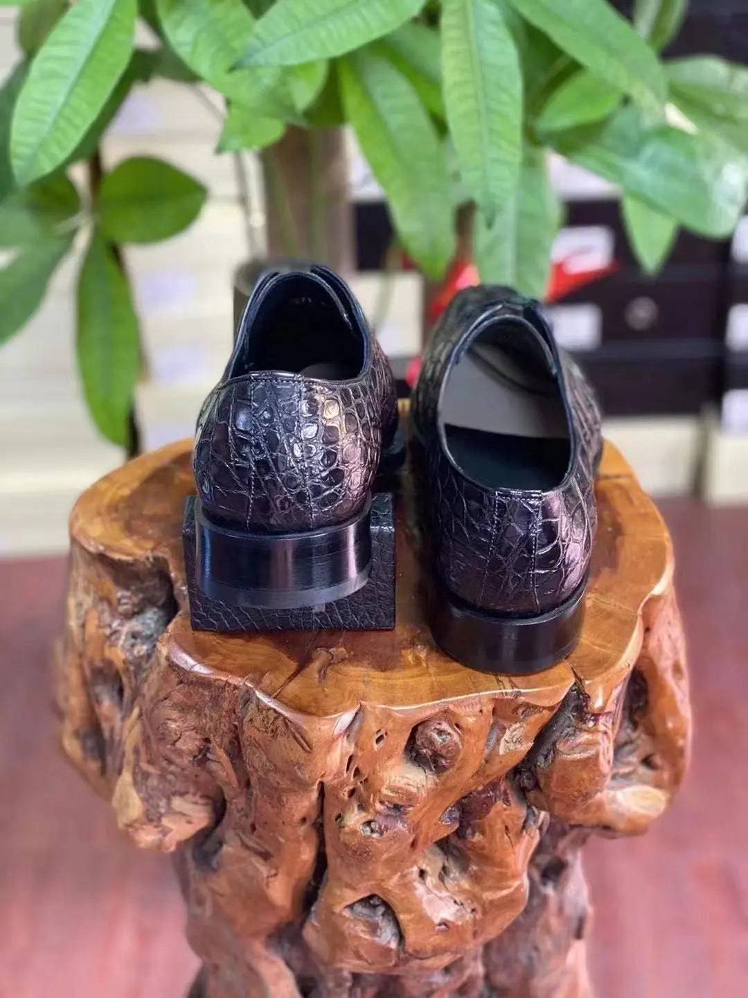 Crocodile Shoes Mens Vintage Smokey Purple Crocodile Leather Business Lace Up Dress Shoes