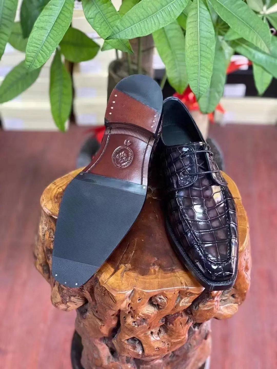 Crocodile Shoes Mens Vintage Smokey Purple Crocodile Leather Business Lace Up Dress Shoes