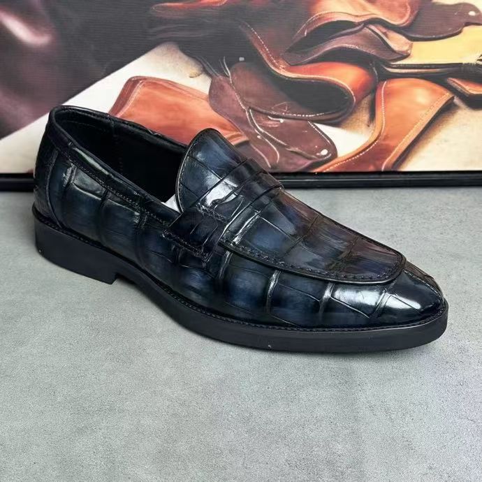 Crocodile Leather Loafer Shoes Vintage Grey