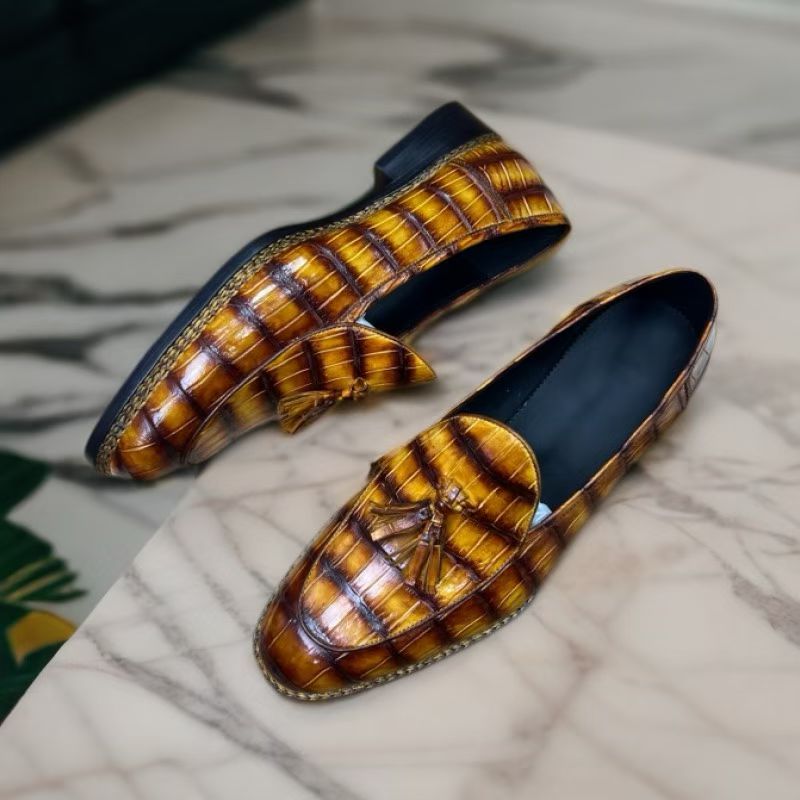 Crocodile Shoes Crocodile Leather Norwegian Sewn Dress Shoes Vintage Amber Yellow