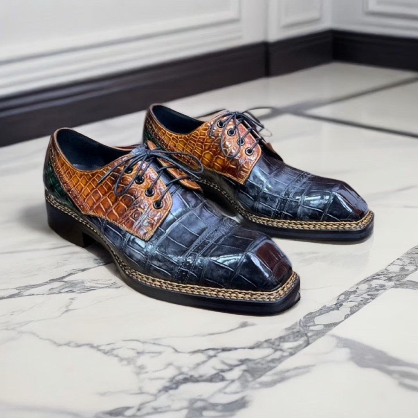 Crocodile Leather Vintage Crocodile Leather Norwegian Sewn Lace Up Dress Shoes