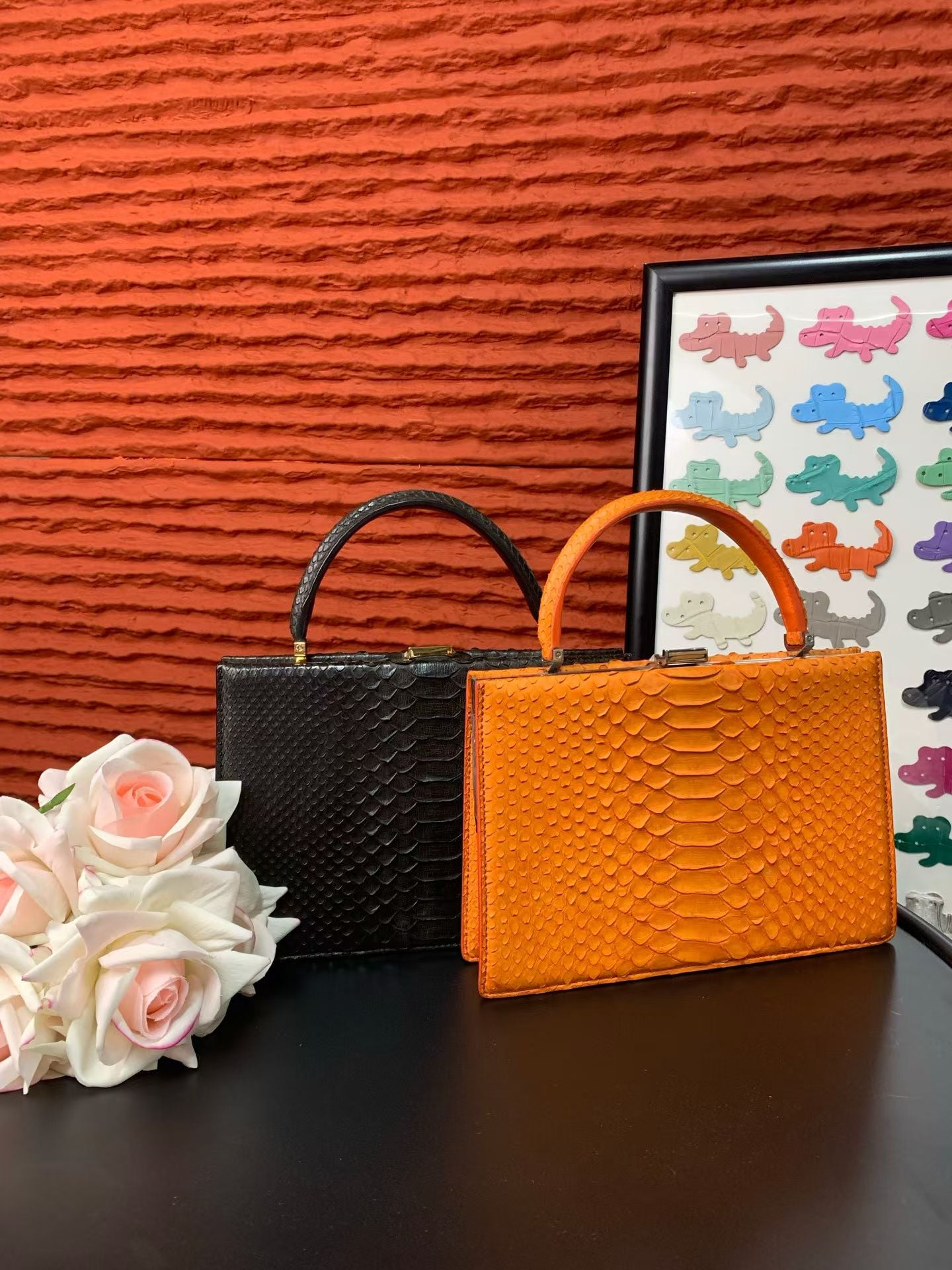 Genuine Python Leather Top Handle Bag