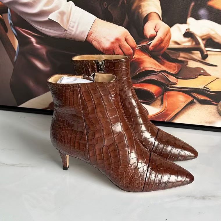 Crocodile Shoes , Genuine Crocodile Leather Womens Shoes Brown