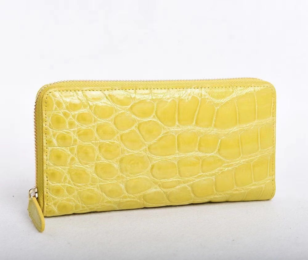 High Shiny Genuine Crocodile Skin Leather Zip Wallets