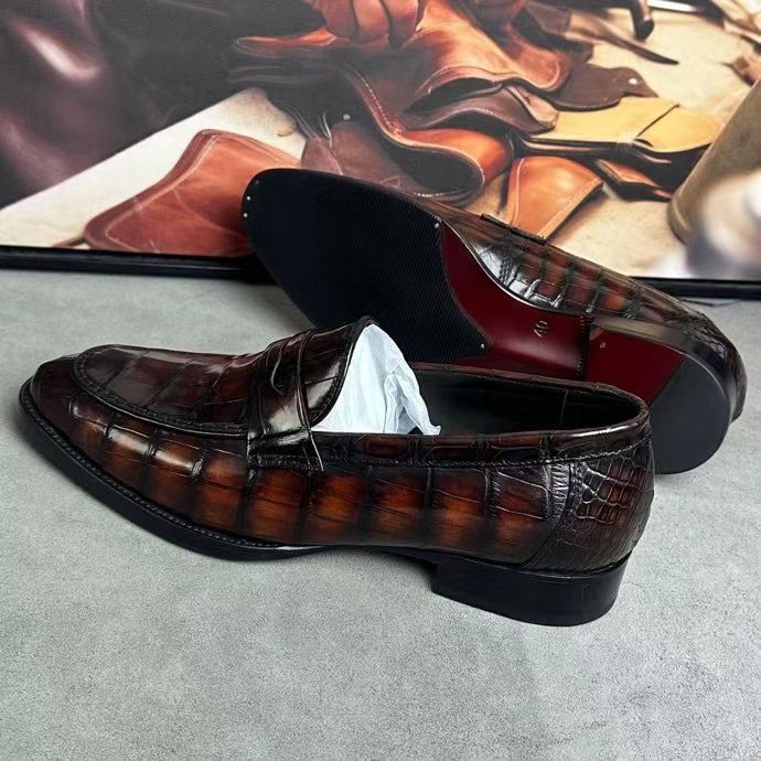Giày da cá sấu nam phong cách cổ điển, da cá sấu thật, may kiểu Na Uy, buộc dây, giày tây màu đen (Copy)