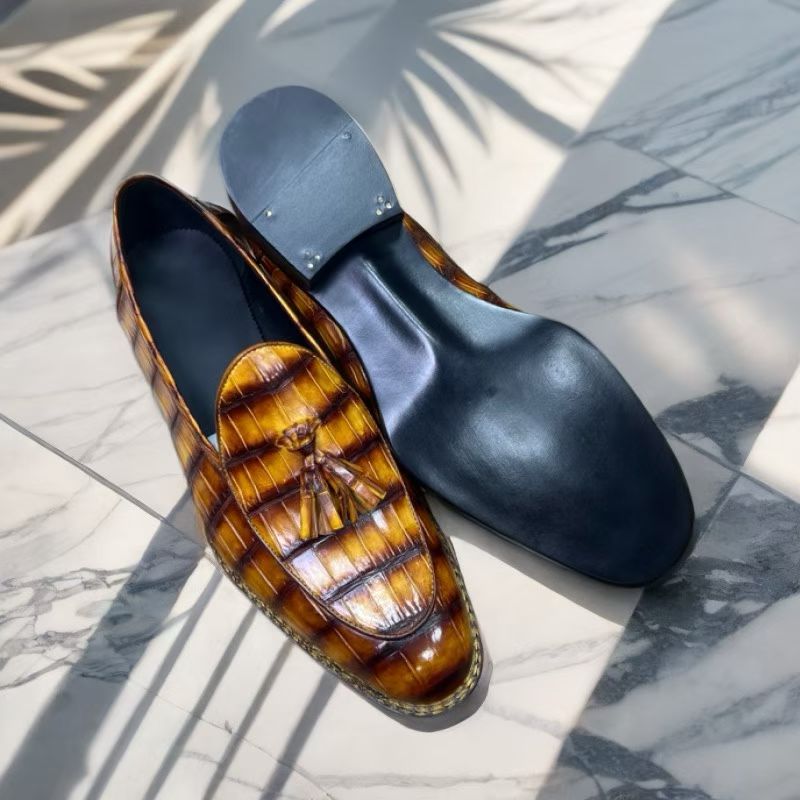 Crocodile Shoes Crocodile Leather Norwegian Sewn Dress Shoes Vintage Amber Yellow