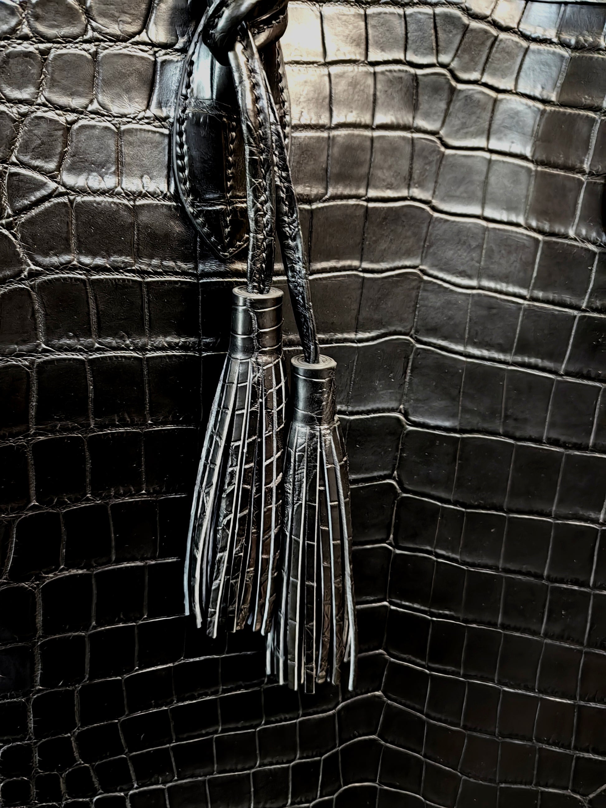 Unisex Large Crocodile Leather Laptop Business Briefcase Shopper Tote Bag Black