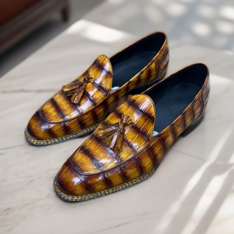 Crocodile Shoes Crocodile Leather Norwegian Sewn Dress Shoes Vintage Amber Yellow