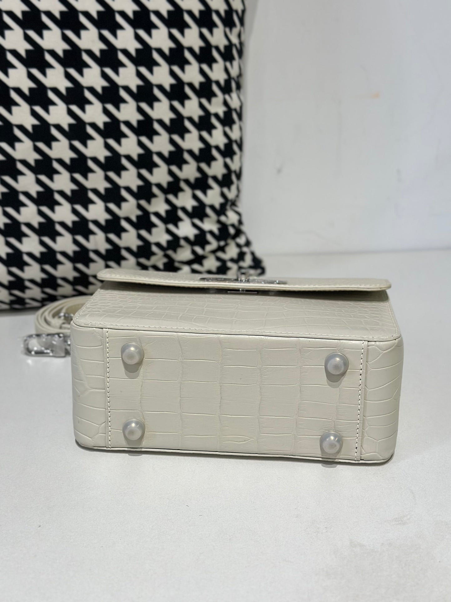 Crocodile Leather Top Handle Cross Body Bag