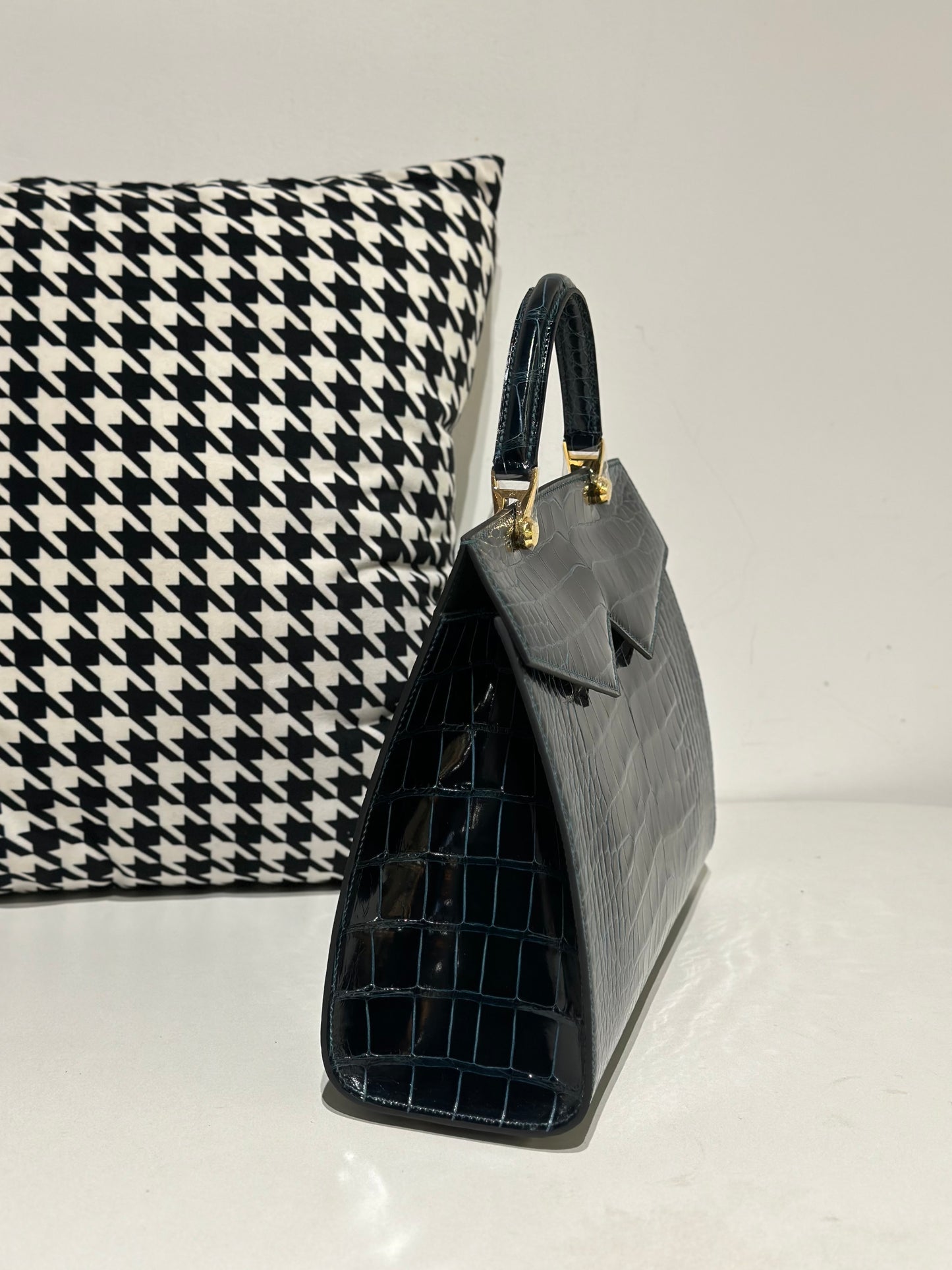 Crocodile Leather Top Handle Bag Dark Green