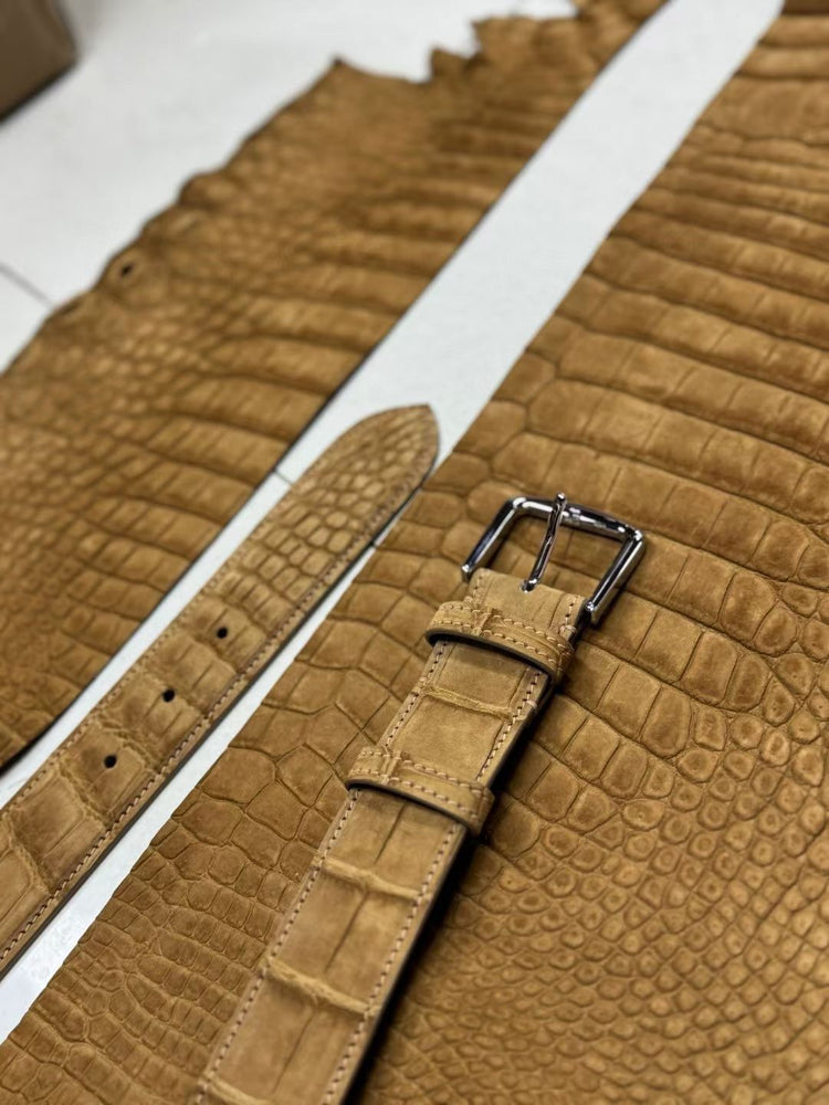Nubuck Crocodile Skin Leather Belts