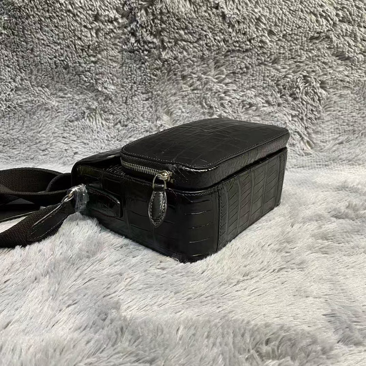 Men's Crocodile Skin Leather Cross Body Shoulder Bag Vintage Black