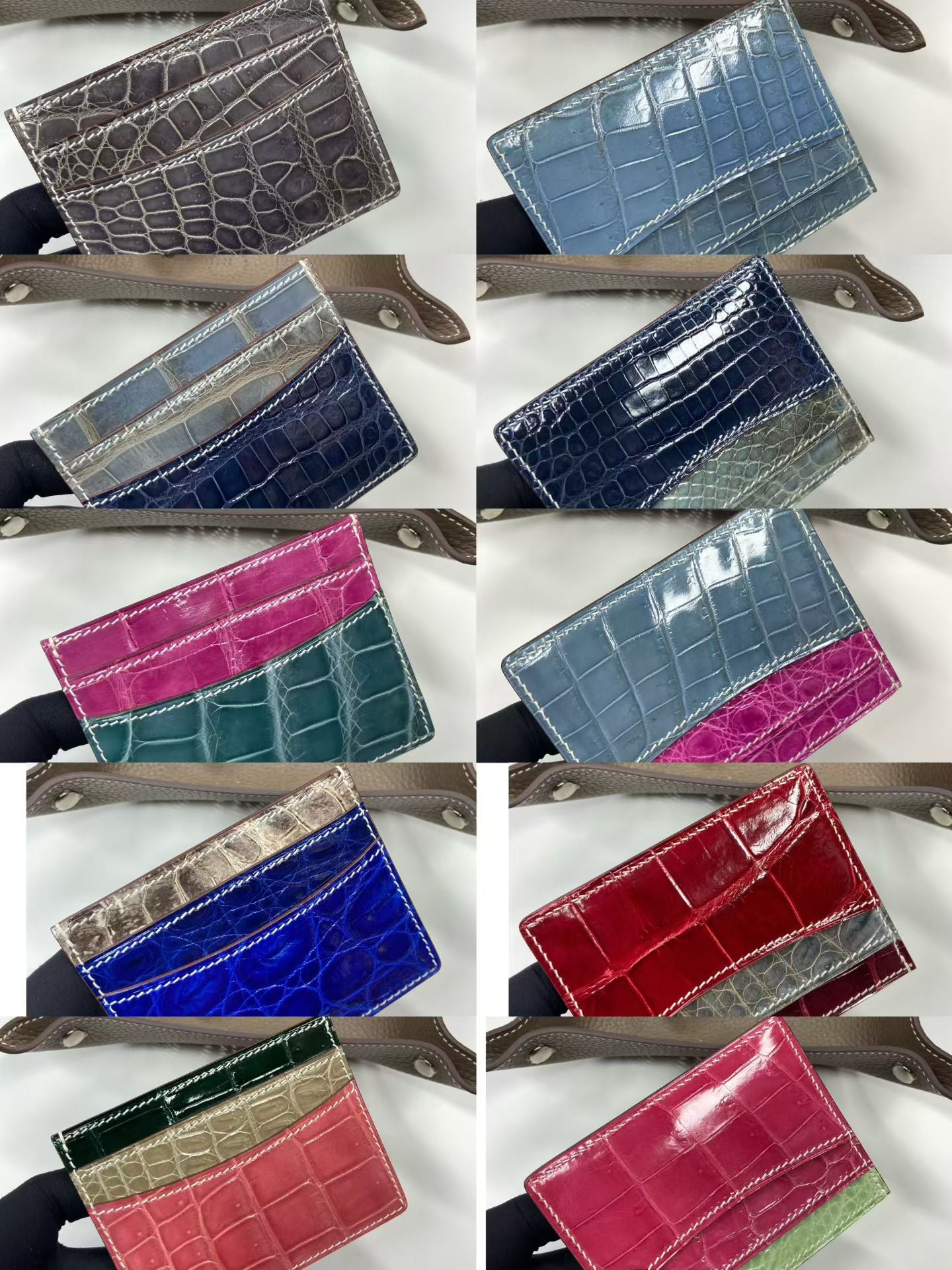 Double Card Case High Shiny Genuine Crocodile Leather Flat Card Case