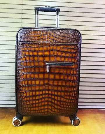Retro Brown Crocodile Leather Trolley/Roll Aboard Suitcase Weekend/Travel Bag Trolley Case Universal Wheels 20-Inch (Copy)