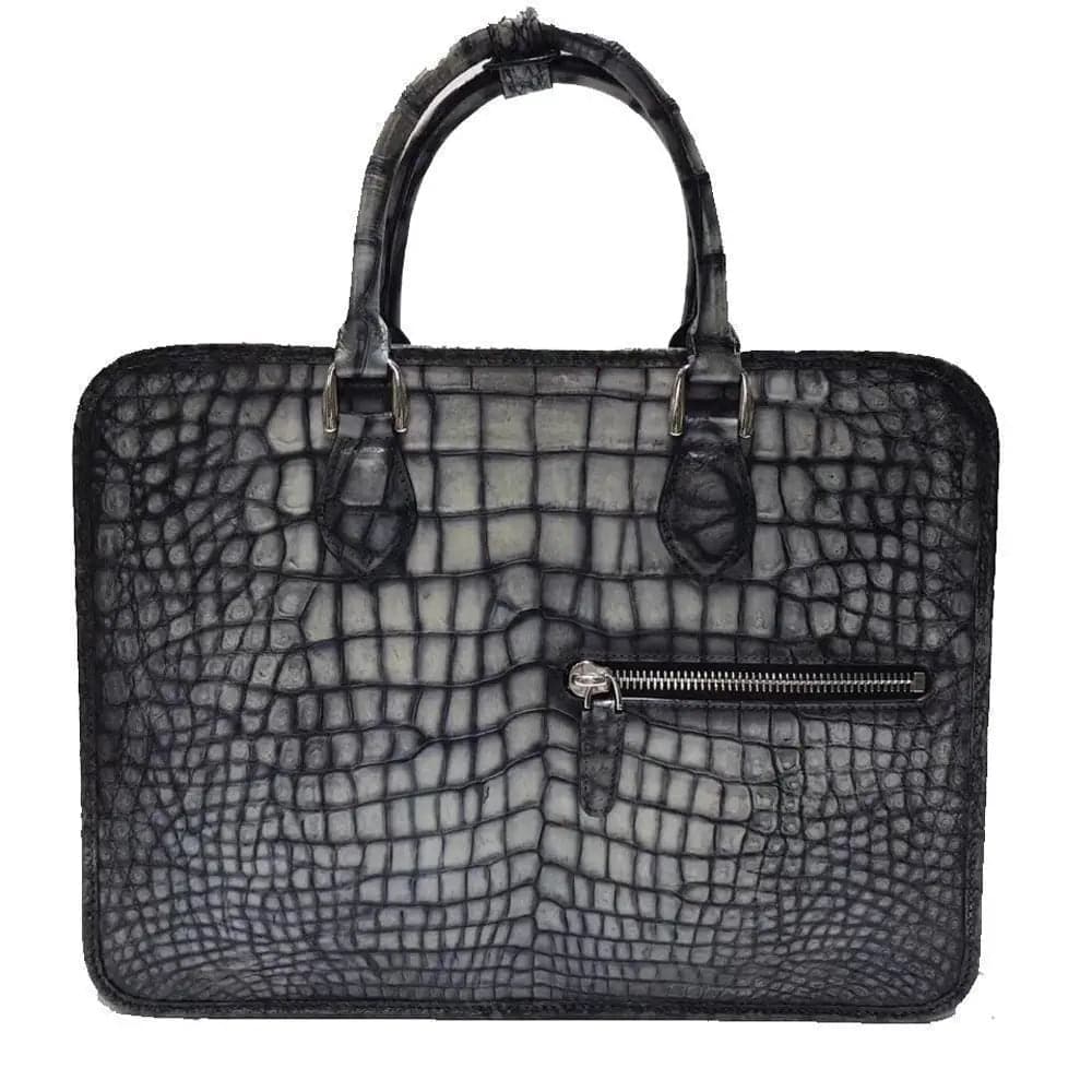 Retro Crocodile Leather Crossbody  Laptop Business Bag