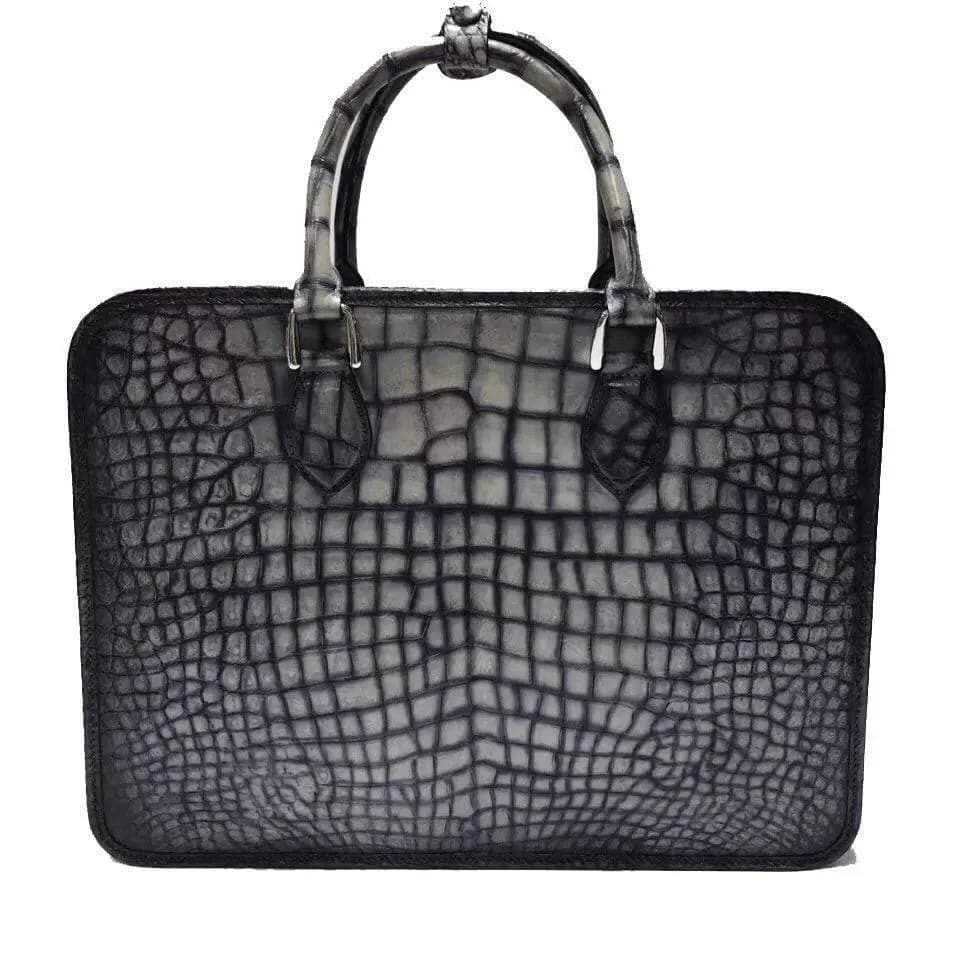 Retro Crocodile Leather Crossbody  Laptop Business Bag