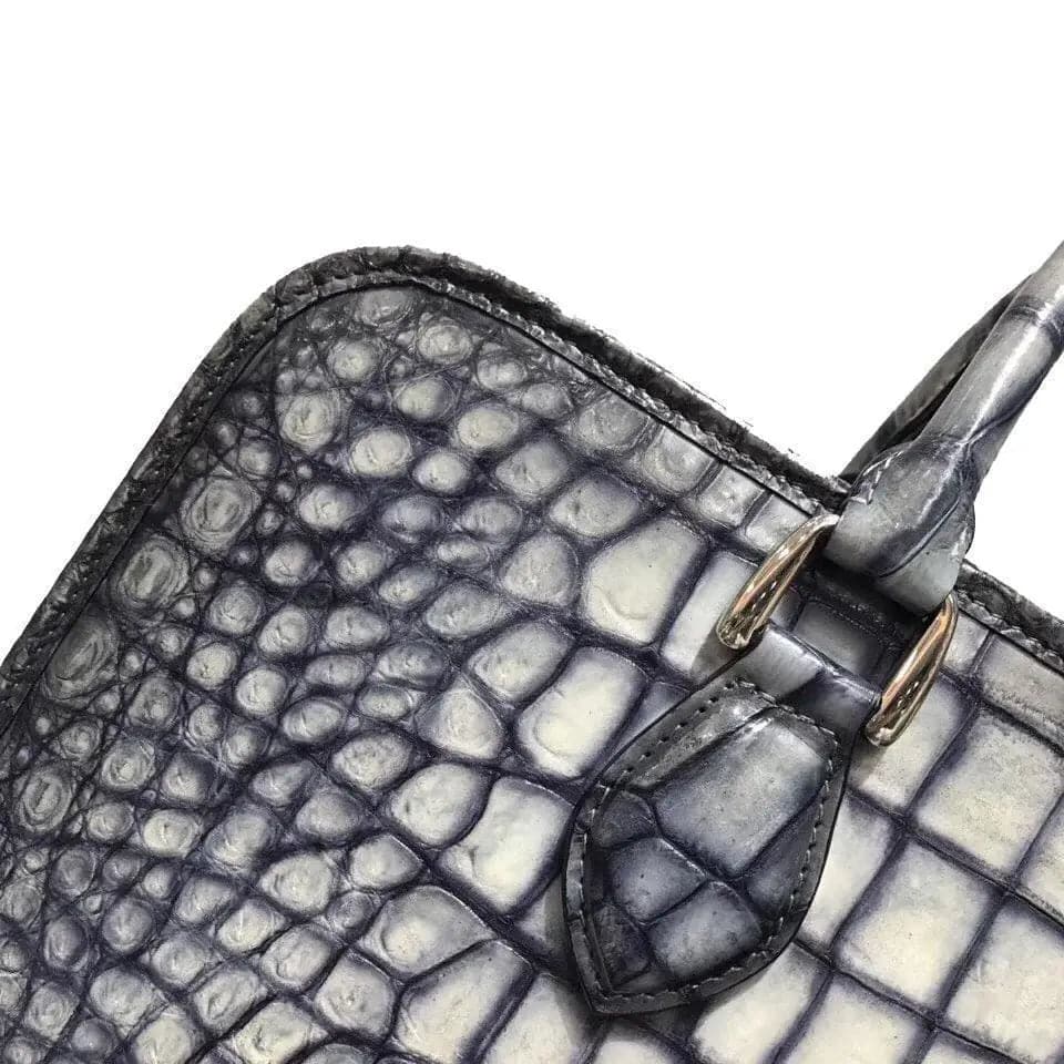 Retro Crocodile Leather Crossbody  Laptop Business Bag