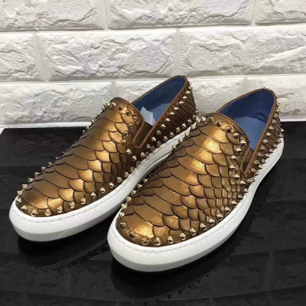 Crocodile Shoes Roller-Boat Spikes Genuine Python Leather Flat Sneakers For Men